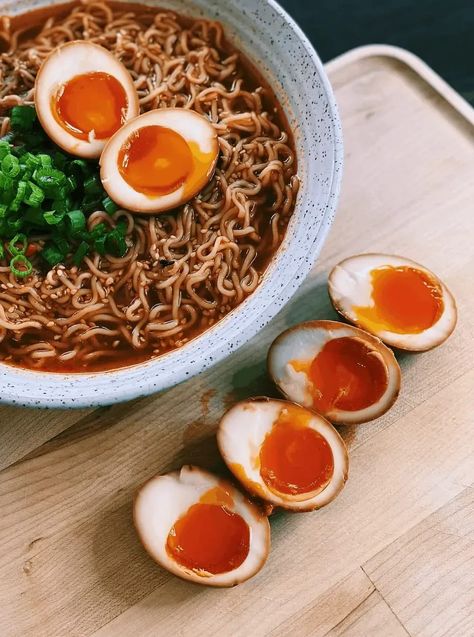 FOUR Ingredients ONLY Ramen Eggs is perfect for any time of the day! Yolky Ramen Egg marinated in soy sauce is super easy to make at home and insanely delicious. Egg In Ramen Noodles, Ramen Eggs, Korean Cucumber Salad, Tiffy Cooks, Ramen Egg, Asian Cucumber Salad, How To Make Ramen, Easy Asian Recipes, Japanese Ramen