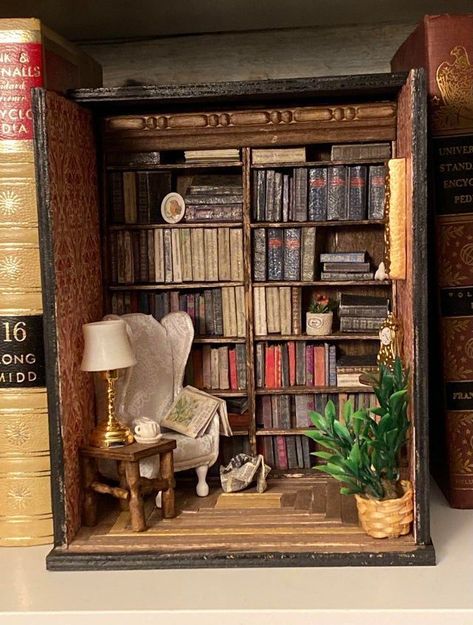 Cardboard Library, Diorama Library, Library Miniature, Miniature Bookcase, Victorian Library, Dollhouse Library, Miniature Library, Room Box Miniatures, Bookshelf Art