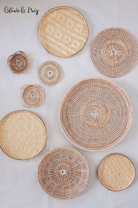 Add beautiful three-dimensional texture to a smooth wall surface with subtle, yet stylish handwoven baskets. Eco-friendly and ethically made by highly skilled artisans in Thailand Basket Hanging On Wall, Basket Wall Hanging, Basket Wall, Wall Kitchen, Basket Wall Decor, Hand Woven Baskets, Printed Cushion Covers, Smooth Walls, Printed Cushions