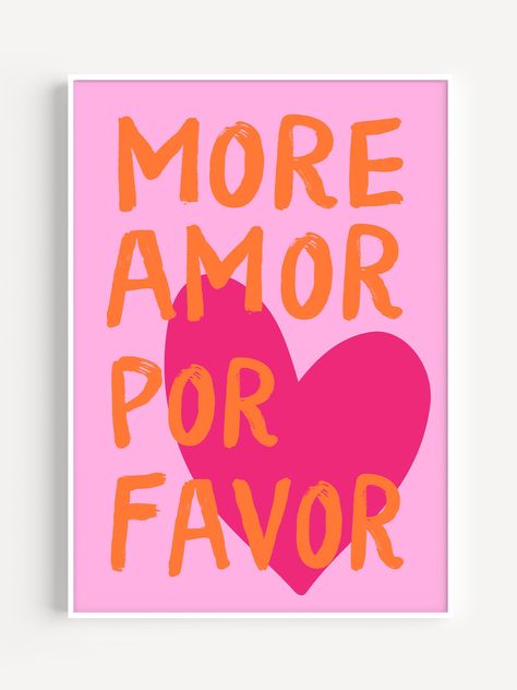 This on trend hand drawn More Amor Por Favor poster in pink orange and red would make a statement piece for any modern interior. Printed on high quality matte art paper with archival inks. Playing Card Poster, More Amor Por Favor, Mid Century Scandinavian, Ace Of Spades, City Maps, Black And White Abstract, Flower Market, Typography Poster, Pink Orange