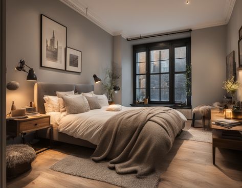 Bedroom Inspirations Wooden Floor, Dark Greige Bedroom, Bed Sheetz, Warm Grey Bedroom, Greige Aesthetic, Warm Neutral Bedroom, Greige Bedroom, 1920s Interior, Bad Room Design