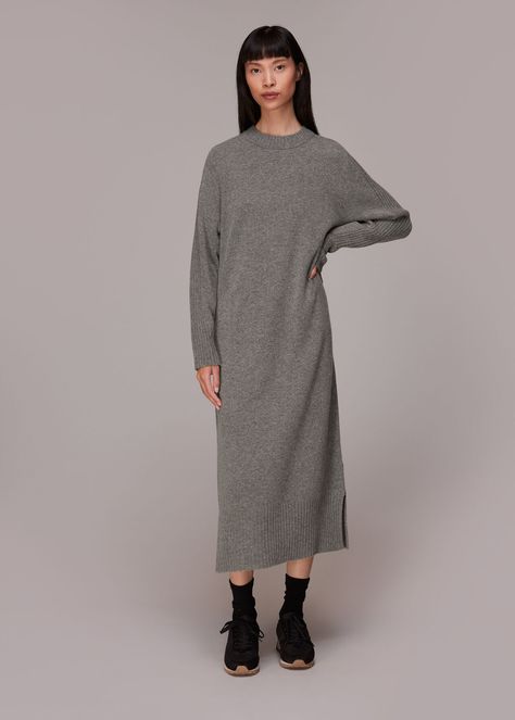 Fitted Knit Dress, Midi Dress Outfit, Grey Jumper, Cold Weather Outfits, Knit Midi, Knit Midi Dress, Dress Outfit, Jumper Dress, Womens Fall