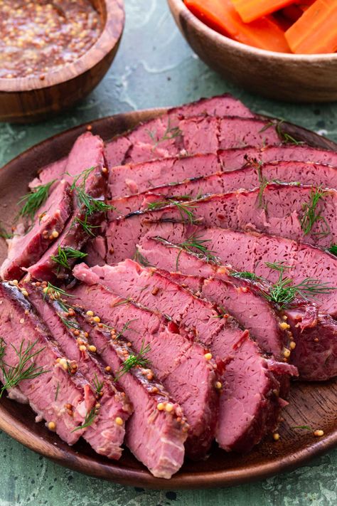 How to Make Corned Beef from Scratch | www.oliviascuisine.com | Curing your own corned beef is very easy and will give you better flavors than store bought. Just make sure to allow the beef to brine for at least 7 days for best results! (Recipe and food photography by @oliviascuisine) #cornedbeef #irish #saintpatricksday Brisket In Air Fryer, Corned Beef From Scratch, Reheat Brisket, Brisket In Oven, Recipes Instapot, Homemade Corned Beef, Roasted Baby Carrots, Boiled Dinner, Corn Beef