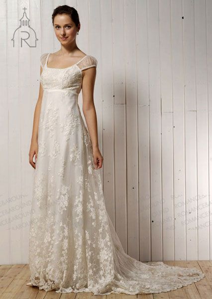 10 More Flattering Wedding Gowns with Empire Waistlines | PreOwned Wedding Dresses Wedding Dresses Empire, Chantilly Lace Wedding Dress, Empire Style Dress, Empire Waist Wedding Dress, Empire Wedding Dress, Diy Wedding Dress, Wedding Dress With Pockets, Preowned Wedding Dresses, Trendy Wedding Dresses