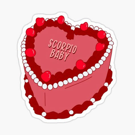 Astrology Cake, Scorpio Stickers, Scorpio Cake, Birthday Cake Sticker, Zodiac Cake, Astrology Stickers, Heart Shape Cake, Aesthetic Zodiac, Cake Sticker