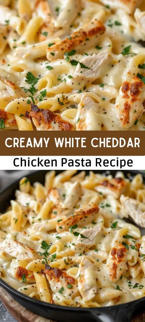 White Cheddar Chicken Pasta, Cheddar Chicken Pasta, White Cheddar Sauce, White Pasta Sauce Recipe, Cheddar Sauce, Creamy Chicken Pasta Recipes, Chicken And Pasta, Creamy Pasta Recipes, Cheddar Chicken