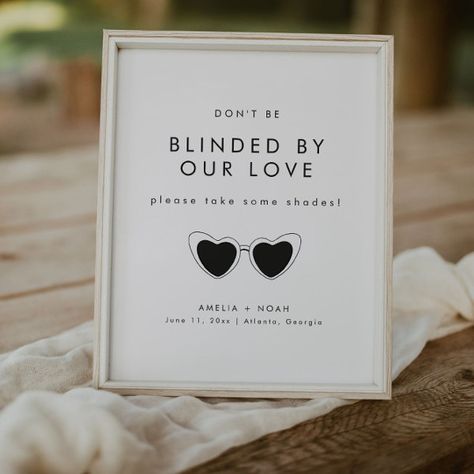 Modern Minimalist Wedding Sunglasses Favor Sign Sunglasses Sign For Wedding, Sunglasses Party Favor Display, Sunglasses For Wedding Reception, Sunglasses At Wedding Reception, Sunglasses Wall Wedding, Sunglasses Wedding Favor, Classy Wedding Details, Sunglasses Wedding Reception, Reception Sunglasses