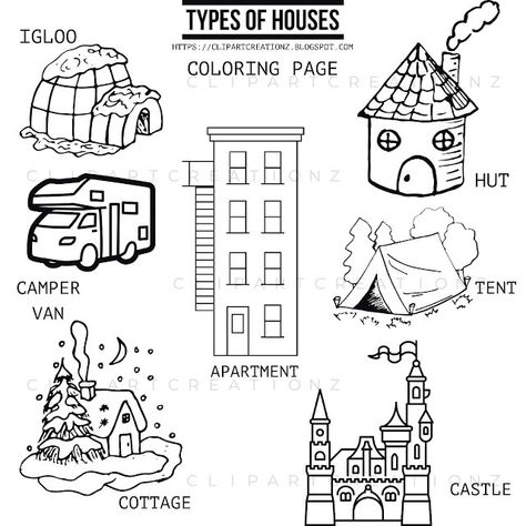 House Drawing For Kids, House Outline, Different Types Of Houses, Alphabet Worksheets Kindergarten, Sign Language Alphabet, House Colouring Pages, Kid Coloring Page, School Printables, Kids English