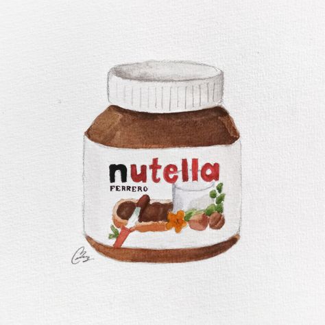 Nutella Illustration, Nutella Drawing, Chocolate Jar, Homemade Recipe Books, Nutella Jar, Watercolor Food, Homemade Recipe, Food Illustration, True Art