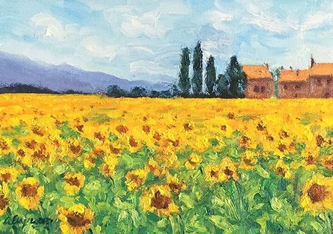 Sunflowers by Andree Ferguson Oil ~ 5" x 7" Market Painting, Camping Drawing, Countryside Paintings, Hydrangea Painting, Sunflower Drawing, Oil Pastel Paintings, Abstract Flower Art, Painting Canvases, Digital Art Beginner