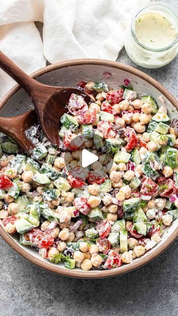 Danae Halliday on Instagram: "If you love Greek salads then you’ll love this Greek chickpea salad! Chickpeas, tomatoes, cucumbers, Kalamata olives, and fresh herbs are tossed in a creamy tzatziki dressing. It’s a must make salad to go with whatever you’re grilling this spring and summer!  Click the link in my profile for the recipe: https://reciperunner.com/greek-chickpea-salad-with-tzatziki-dressing/  #reciperunner #salad #chickpeas #saladrecipe #Greeksalad #dinnerideas #springfood #healthydinner #saladbowl #foodreels #food52 #healthyrecipes #makeitdelicious #comfortfood #eatrealfood #easyrecipes #foodblogger #denverblogger" Tzatziki Dressing Recipe, Tzatziki Dressing, Salad Chickpeas, Greek Salads, Greek Chickpea Salad, Mayo Dressing, Salads To Go, Herb Recipes, Chickpea Flour