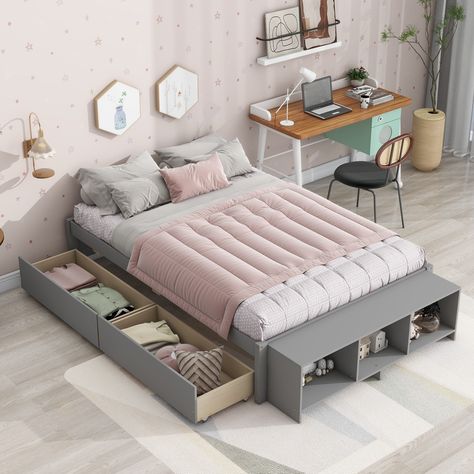 Full Bed With Storage, Wood Platform Bed Frame, Full Size Platform Bed, Bed Platform, Full Size Bed Frame, Full Bed Frame, Platform Bed With Storage, Bed With Storage, Bed Frame With Storage