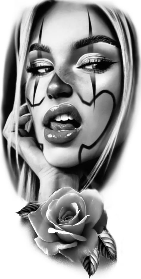 Face Rose Tattoo, Art Chicano, Chicanas Tattoo, Chicano Tattoos Sleeve, Catrina Tattoo, Girl Face Tattoo, Gangsta Tattoos, Chicano Style Tattoo, Chicano Tattoos