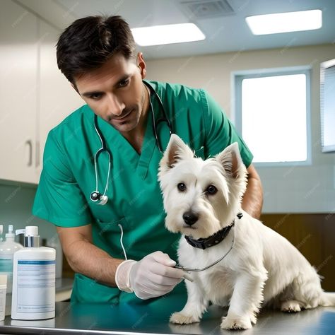 Premium AI Image | In a small cozy veterinary clinic a charismatic male doctor with piercing green eyes tended to a d Surgeon Pictures, Piercing Green Eyes, Veterinary Doctor, Vet Doctor, People Reference, Flat Art, Male Doctor, Male Nurse, Doctor Picture