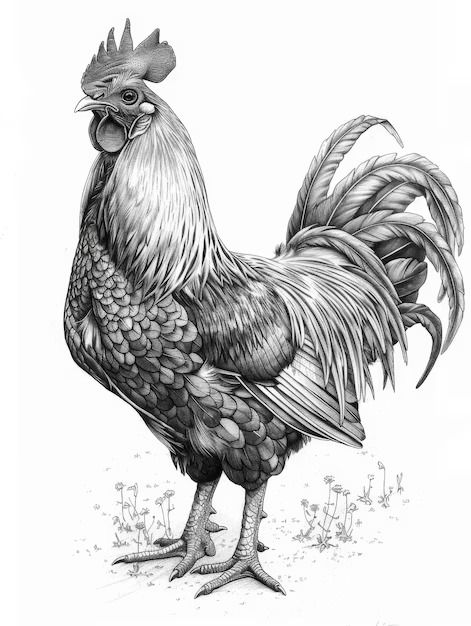 Page 2 | Vintage Chicken Images - Free Download on Freepik Printable Chicken Pictures, Free Rooster Printables, Rooster Line Drawing, Vintage Chicken Illustration, Rooster Reference, Chickens Illustration, Rooster Photography, Farm Animals Drawing, Rooster Sketch