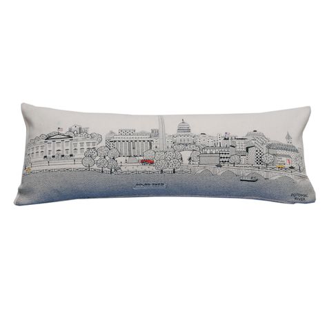 35" White Washington DC Daylight Skyline Lumbar Decorative Pillow - Bed Bath & Beyond - 39527112 Washington Dc Skyline, Braided Area Rugs, Potomac River, Decorative Lumbar Pillows, Garden In The Woods, Blue Wood, Intricate Embroidery, Iconic Landmarks, Accent Pillow