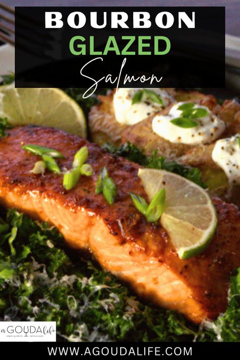 10 Minute Bourbon Glazed Salmon - air fry OR stove top. Longhorn Steakhouse copycat - tender and juicy brushed with simple bourbon glaze. Jam packed with delicious flavor. #salmon #salmonrecipe #bourbonglazedsalmon #longhornbourbonsalmon #longhornsteakhousecopycat #airfryersalmon #seafood #agoudalife Longhorn Salmon Recipe, Bourbon Salmon, Bourbon Glazed Salmon, Seafood Recipes Scallops, Ginger Salmon, Salmon Glaze Recipes, Salmon Marinade, Longhorn Steakhouse, Salmon Soy Sauce