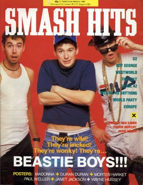 Beastie Boys - Smash Hits cover #80s Cool Magazine Covers, Smash Hits Magazine, 80s Culture, 80s Posters, Magazine Cover Page, The Proclaimers, The Beastie Boys, Frankie Goes To Hollywood, Nostalgic Childhood