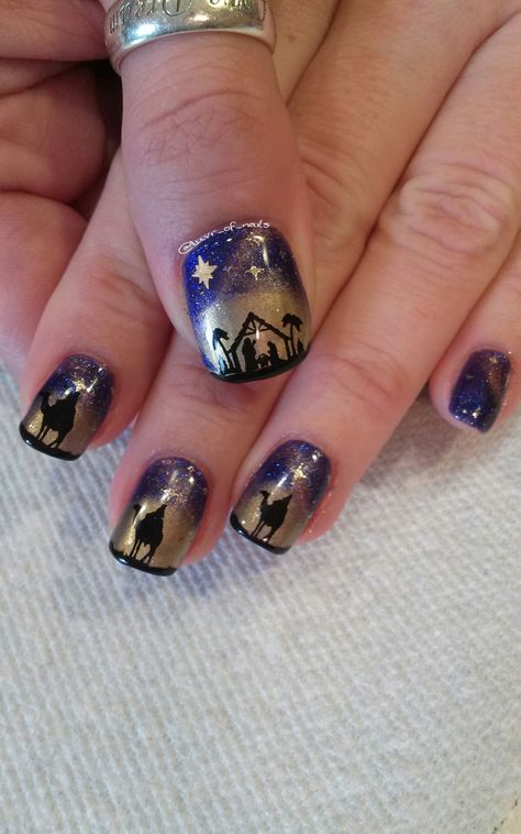 Christmas Nativity Nails, Jesus Nails Designs Faith, Nativity Nail Art, Religious Nails Designs, Christian Nails Designs, Nativity Nails, Religious Nails, Christian Nail Art, Christian Nails