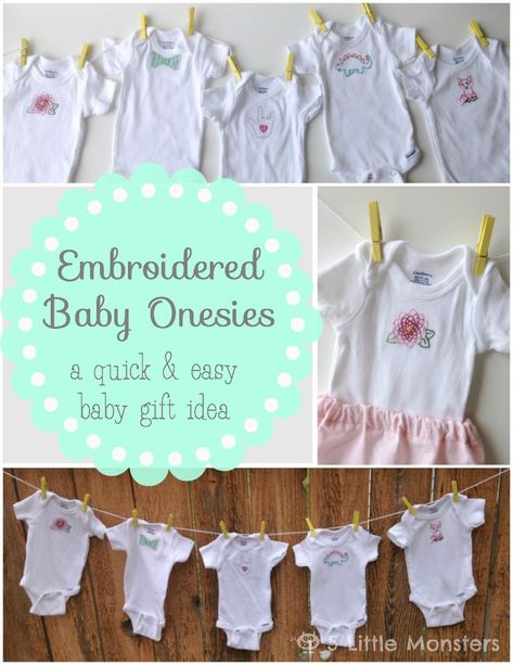 Embroidered Baby Clothes, Embroidered Onesie, Easy Baby Blanket, Diy Baby Shower Gifts, Handmade Baby Gifts, Baby Sewing Projects, Baby Embroidery, Embroidered Gifts