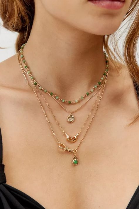 Kayla Layering Necklace Set | Urban Outfitters Necklaces Stacked, Summer 2024 Fashion, Fashion Institute, Layered Necklace Set, Layered Chains, Layering Necklace, 2024 Fashion, Metal Necklaces, Dainty Necklace