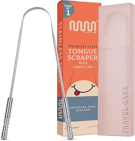 Amazon.com : MasterMedi Tongue Scraper with Case Easy to Use Tongue Scraper for Adults, Tongue Cleaner for Oral Care & Hygiene (Single Pack (with Travel Case)) : Health & Household Tongue Scraper, Tongue Cleaner, Oral Hygiene, Steel Metal, Diet And Nutrition, Dental Care, Oral Care, Travel Case, Health And Nutrition