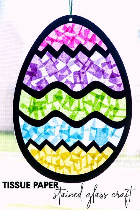 Paper Stained Glass Craft, Suncatcher Template, Easter Window Decorations, Stained Glass Craft, Easter Art Project, Tissue Paper Craft, Easter Paper Crafts, Easter Crafts Preschool, Tissue Paper Crafts