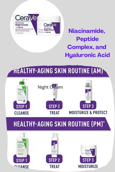 CeraVe Skin Renewing Night Cream | Niacinamide, Peptide Complex, and Hyaluronic Acid Moisturizer for Face | 1.7 Ounce, Packaging may Vary #cerave #ceravenightcream #nightcrem #niacenamed #peptide #hyluronicacid Cerave Skin Renewing Night Cream, Face Wrinkles Remedies, Cerave Moisturizer, Regular Skin Care Routine, Skincare Videos, Hyaluronic Acid Moisturizer, Moisturizer For Face, Wrinkle Remedies, Clean Blackheads