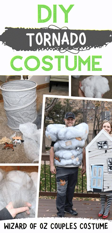 DIY tornado costume, perfect for a Wizard of Oz Halloween couples costume! Diy Oz Costume, Wizard Of Oz Munchkins Costume Diy, Wizard Of Oz Costumes Group, Toddler Tornado Costume, Wizard Of Oz Tornado Costume, Wizard If Oz Trunk Or Treat, Wizard Of Ox Group Costume, Twister Costume Diy, Weather Costumes Group