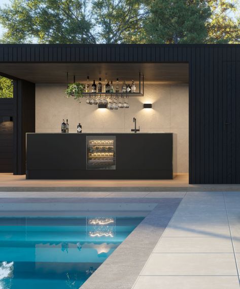 GAEV poolhouse | Stoer, robuust en tijdloos | Bronkhorst Poolhouse Bar, Sitges, Plunge Pool, Boracay, Architectural Design, Pool Houses, Pool House, Swimming Pool, Tiny House