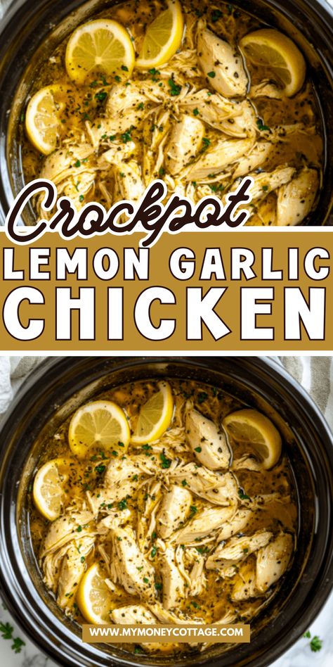 Bright, fresh flavors meet slow-cooked comfort in this crockpot lemon garlic chicken! Juicy chicken infused with garlic, lemon, and herbs makes for a light yet satisfying meal. Serve it over rice, quinoa, or roasted veggies for a balanced dinner. It’s a simple, healthy recipe that’s packed with flavor and easy to make. Save this pin for a fresh and delicious crockpot chicken recipe! Lemon Garlic Chicken Crockpot, Spring Crockpot Meals, Chicken For Meal Prep, Lemon Chicken Crockpot, Crockpot Lemon Chicken, Easy Healthy Crockpot Recipes, Healthy Crockpot Recipes Clean Eating, Easy Crockpot Chicken Recipes, Crockpot Chicken And Vegetables