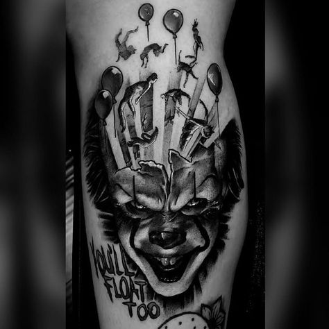 Trashy Tattoos, Scary Tattoo Ideas, Horror Tattoo Ideas, Pennywise Tattoo, Movie Drawings, Heron Tattoo, Horror Tattoos, Outer Forearm Tattoo, Horror Movie Tattoos