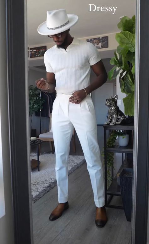 Men’s White Linen Trousers Outfit, Men's Cruise Outfits, Men All White Outfit Party, Official Outfit For Men, All White Outfit Men Street Styles, All White Party Outfits Mens, Vacation Outfits Black Men, All White Outfit Men, Beard Birthday