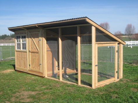 Chicken Coop With 2 Runs, Walk In Coop Plans, Chicken Coop With Slanted Roof, Walk In Chicken Coop With Run, Chicken Coop Slanted Roof, Slant Roof Chicken Coop, Chicken Coop Out Of Fence Boards, Chicken Pen Plans, Lean To Chicken Coop With Run