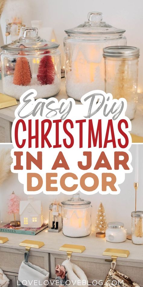 DIY Christmas in a jar decorations. Christmas Apothecary Jars Holiday Decor, Cookie Jar Ideas Decoration, Diy Christmas In A Jar, Cookie Jars Diy, Cookie Jar Decoration, Cookie Jar Decor, Mason Jar Christmas Decor, Jar Decoration Ideas, Christmas Apothecary Jars