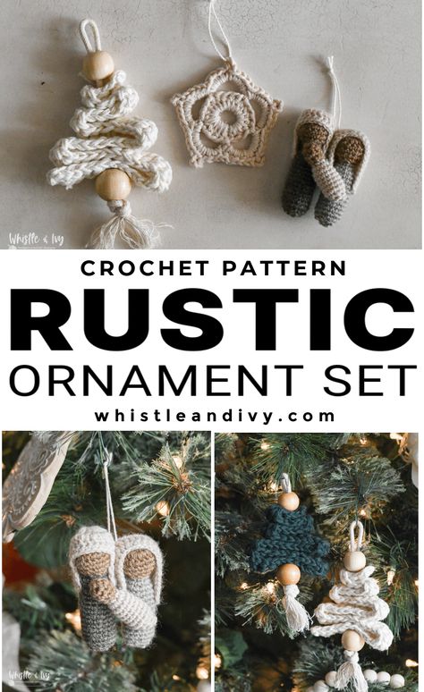 Christmas Crochet Ornaments Patterns, Crochet Nativity Ornament, Christian Crochet Projects, Christian Crochet Ideas, Crochet Rustic Christmas, Crochet Xmas Ornaments, Rustic Ornaments Diy, Crochet Tree Ornaments, Christian Crochet