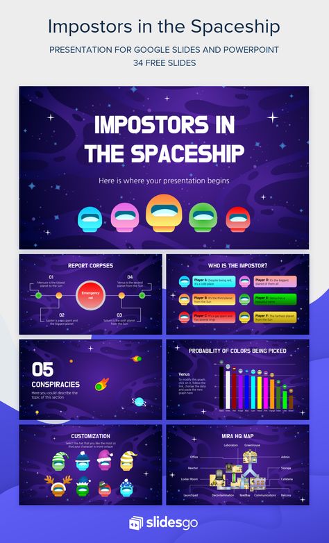 Are you a crew member or perhaps an impostor? Create a presentation about one of the most popular video games with this Google Slides & PPT template! #Slidesgo #FreepikCompany #freepresentation #freetemplate #presentations #themes #templates #GoogleSlides #PowerPoint #GoogleSlidesThemes #PowerPointTemplate #Impostors #Space #Game Popular Video Games, Powerpoint Game Templates, Green Moodboard, Cute Powerpoint Templates, Free Powerpoint Presentations, Presentation Slides Design, School Study Ideas, Ppt Slides, Powerpoint Slide Designs