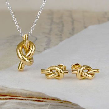 18k Gold Sterling Silver Nautical Knot Jewellery Set Silver Clay Jewellery, Friendship Knot, Nautical Ring, Nautical Earrings, Knot Stud Earrings, Silver Necklace Set, Knot Studs, Silver Clay, Jewelry Knots