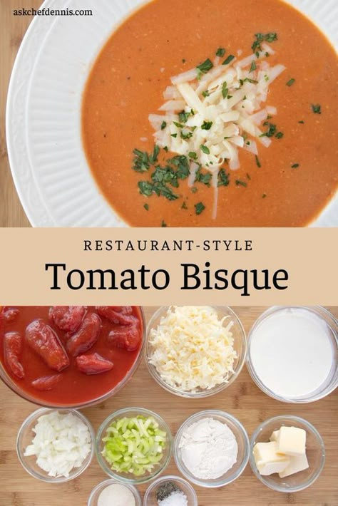 If you love a good bowl of tomato soup, then you have to try this tomato bisque recipe! Chef Dennis shows you how to create a creamy tomato soup that is so delicious. Plus, it is easy to make! Try making your own tomato bisque today. Creamy Tomato Bisque, Tomato Soups, Tomato Bisque Recipe, Tomato Bisque Soup, Bisque Soup Recipes, Best Tomato Soup, Soup Tomato, Dinner Soup, Bisque Soup