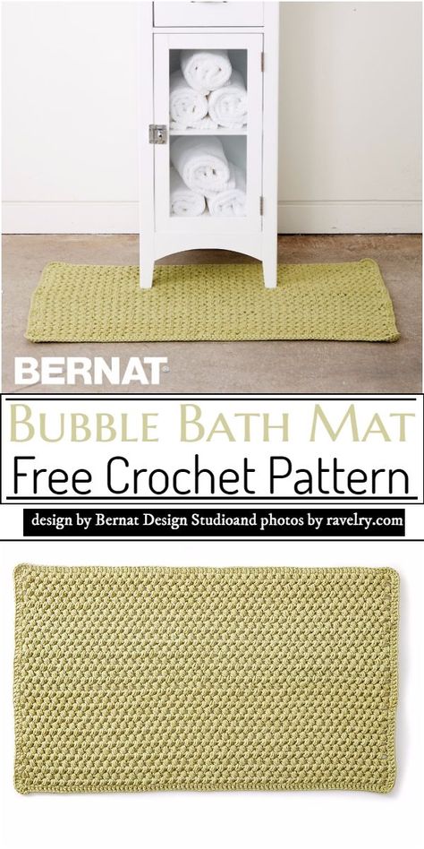 14 Free Crochet Bath Mat Patterns For Your Bathroom Home Dec Yarn Patterns, Crochet Kitchen Mat, Bath Mat Crochet, Bernat Home Dec Yarn Patterns, Bernat Maker Home Dec Patterns Crochet, Bernat Maker Home Dec Patterns, Crochet Bathroom Rugs, Crochet Bathroom Rug, Crochet Bath Mat