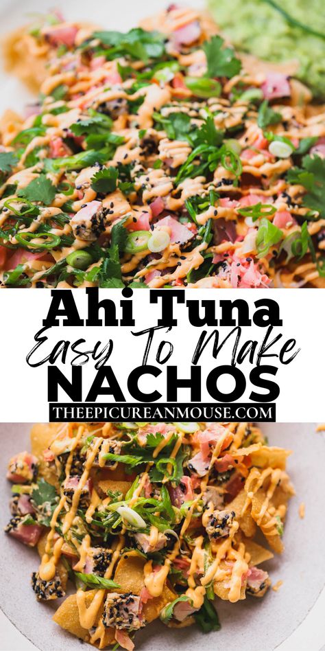 Ahi Tuna Wonton Nachos, Wonton Tuna Tacos, Spicy Tuna Appetizer, Leftover Ahi Tuna Recipes, Ahi Tuna Wonton Tacos, Ahi Tuna Tacos Recipe, Tuna Nachos Wontons, Tuna Appetizers For Party, Tuna Wonton Nachos