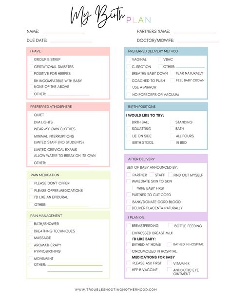 Birth Plan Template Printables Free, Hospital Birth Plan, Birth Plan Examples, Birth Plan Printable, Birth Plan Checklist, Birth Plans, Natural Birthing Plan, Birth Delivery, Birth Plan Template