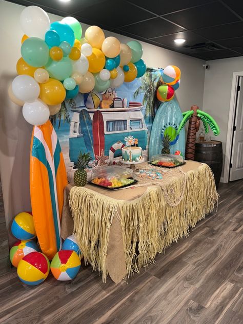 Surfer Birthday Party Decorations, Surfing Centerpieces, Surfboard Party Decor, Totally Tubular 2nd Birthday, Surfing Theme Party, Outerbanks Birthday Theme, Beach House Birthday Party, Totally Two-bular Birthday, Surfing Party