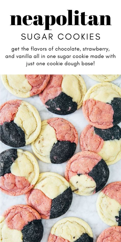 Ice Cream Flavored Cookies, Creative Cookie Flavors, Napoleon Cookies, Neapolitan Cookies Recipe, Neapolitan Cookies, Creative Cookie Recipes, Ice Cream Strawberry, Easy Homemade Cookies, Buttery Sugar Cookies