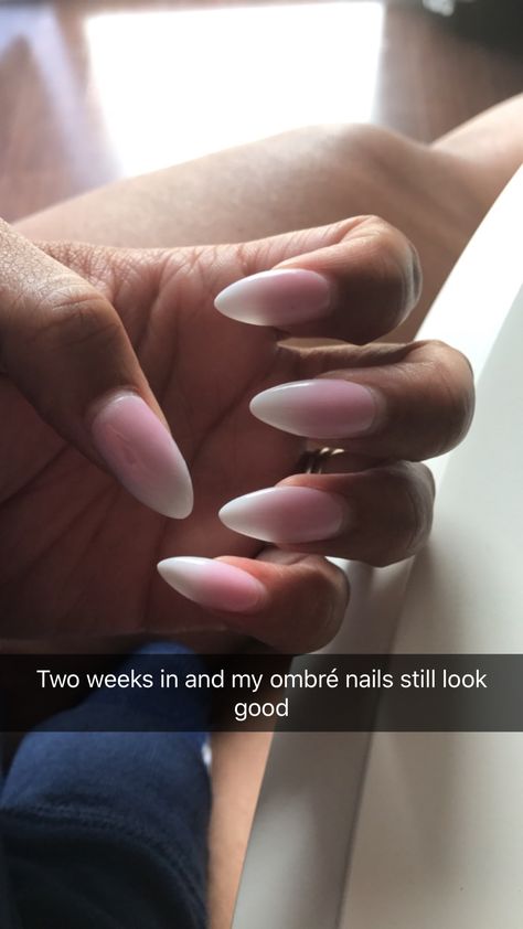 Ombre Nail Almond Shape, Ombre Nails Dark Skin, Neutral Ombre Nails Almond, Ombre Long Almond Nails, White Ombre Nails Almond, Beige Ombre Nails Almond, Pink And White Ombre Nails Almond, Pink White Ombre Nails Almond, Ombre Nails Almond