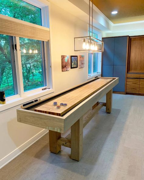 Shuffle Board Room Ideas, Basement Shuffleboard Game Rooms, Game Room With Shuffleboard, Basement Shuffleboard, Shuffleboard Table Room, Beach House Game Room, Shuffle Board Tables, Shuffle Board Table, Homemade Shuffleboard Table