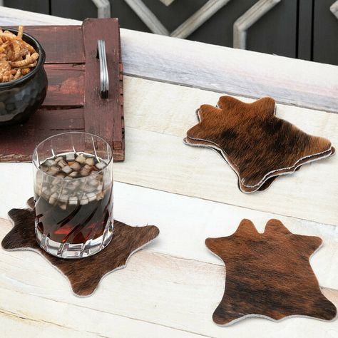 Brindle Cowhide Coasters - Set of 6 Western Gift Ideas, Cowhide Coasters, Western Bedding Sets, Western Kitchen Decor, Cowhide Decor, Western Kitchen, Western Bedding, Brindle Cowhide, Black Forest Decor