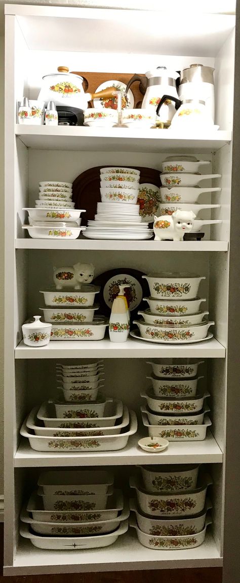 Corningware Spice of Life 2019 How To Display Corningware, Corningware Display Ideas, Spice Of Life Corningware, Corningware Vintage Patterns, Vintage Pyrex Collection, Corningware Vintage, Vintage Pyrex Patterns, Vintage Pyrex Dishes, Vintage Corningware