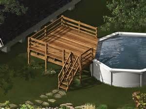 Above Ground Pool Deck Ideas - Bing Images Wood Pool Deck, Ground Deck, Above Ground Pool Deck, Deck Landscaping, Pool Deck Plans, Best Above Ground Pool, Swimming Pool Decks, Above Ground Pools, Cheap Backyard