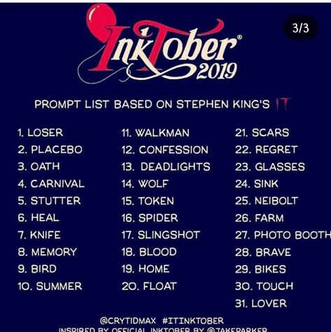 Cutetober Prompts, Inktober Prompts List, Ink Tober Prompts 2023, Inktober Alternative List, Inktober Prompts, Inktober 2022 List, Prompt Ideas, Creative Prompts, Inktober 2024